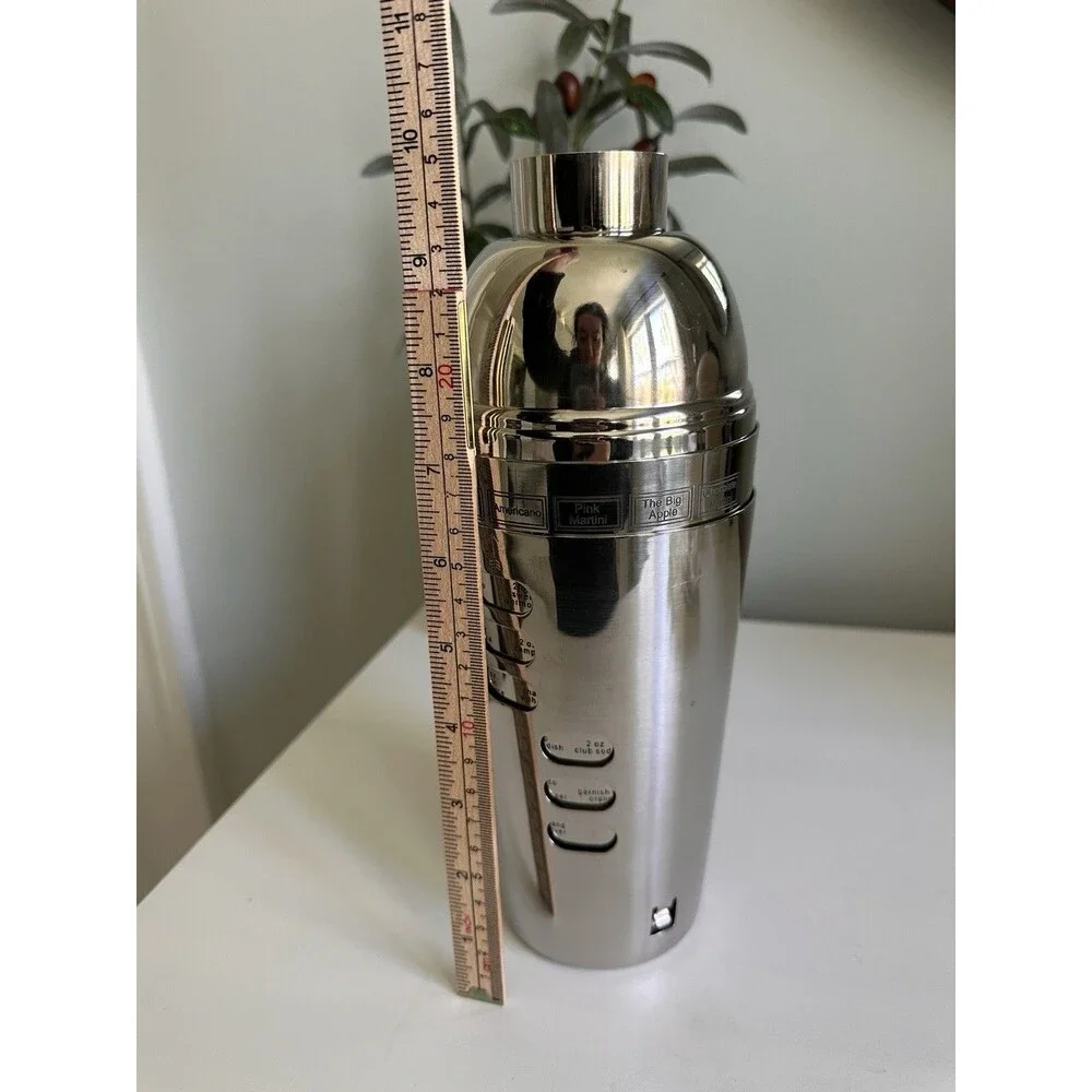 Vintage Stainless Steel Dial-a-Drink Mixer Shaker 3 Piece Set Cocktail Cup